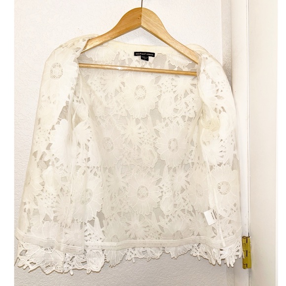 MICHAEL SIMON Textured white Floral Sheer Cropped Blazer Gold hardware SZ:Small - Picture 10 of 16